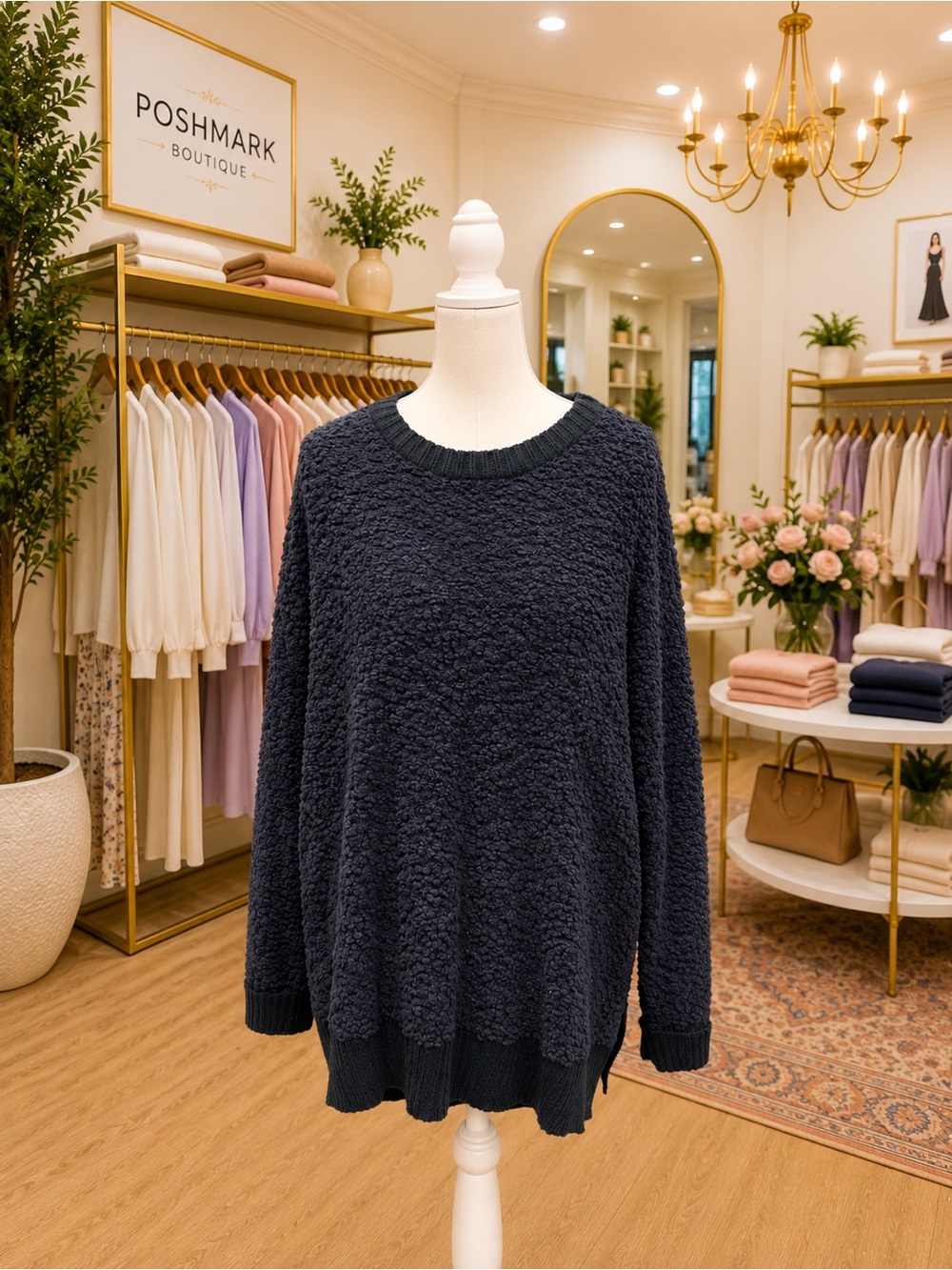 💙 Easel Textured Oversized Sweater – Size Large black